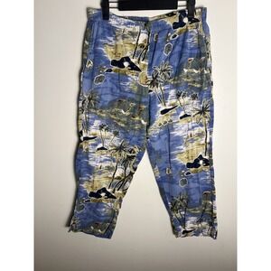 VTG Paradise Bay Women Med Linen Cotton Vacation Beach Scene Pants Hawaii Cruise